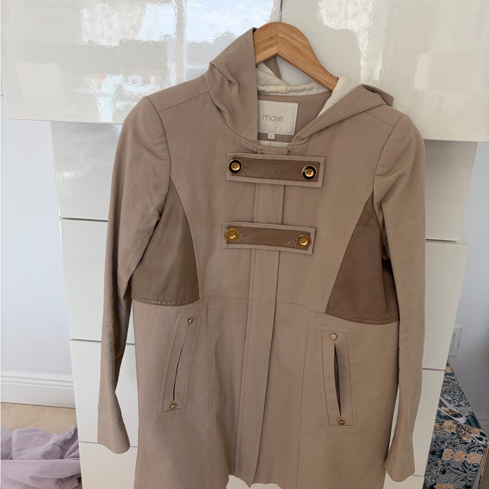 Maje Beige and Brown Hooded Trench Coat
